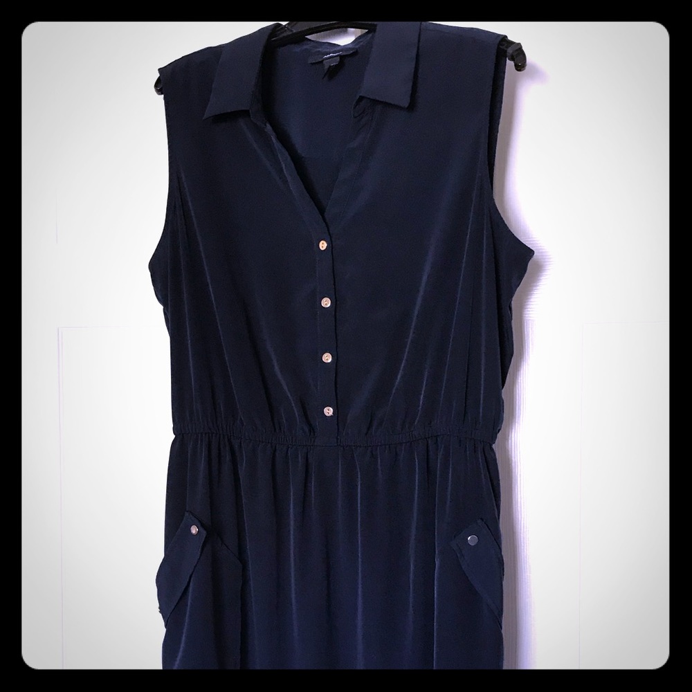 Alfani navy blue sleeveless shirt dress